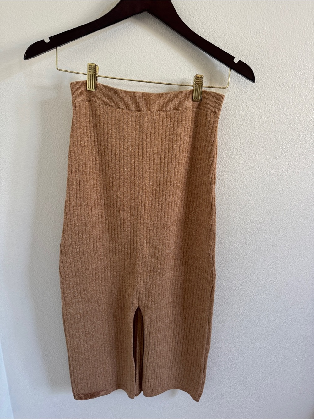 Free People Ribbed Knit Midi Skirt in Camel